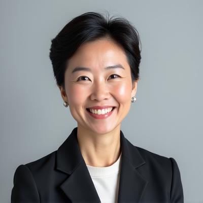 Portrait of senior HR consultant, Sarah Chen, smiling professionally.